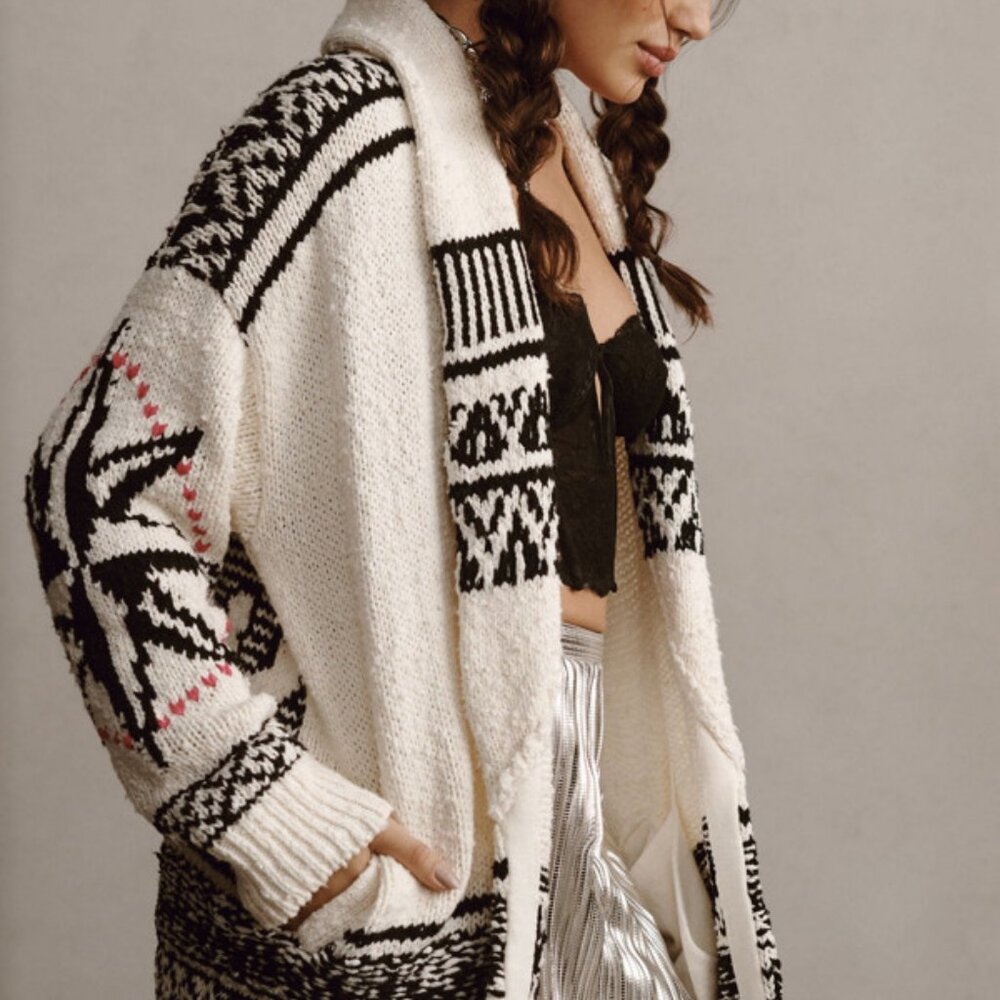 Anthropologie Cardigan Pilcro M/L Slouchy Waves Cardigan Sweater Black & White